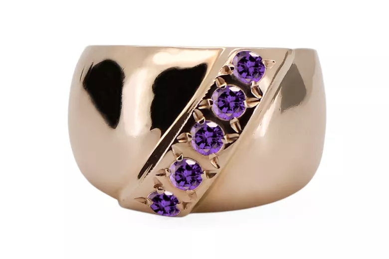 Russian Soviet rose 14k 585 gold Alexandrite Ruby Emerald Sapphire Zircon ring  vrc078