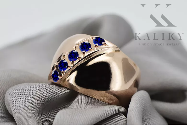 Оригинално ретро 14k розово злато Сапфир Пръстен Винтидж стил vrc036r