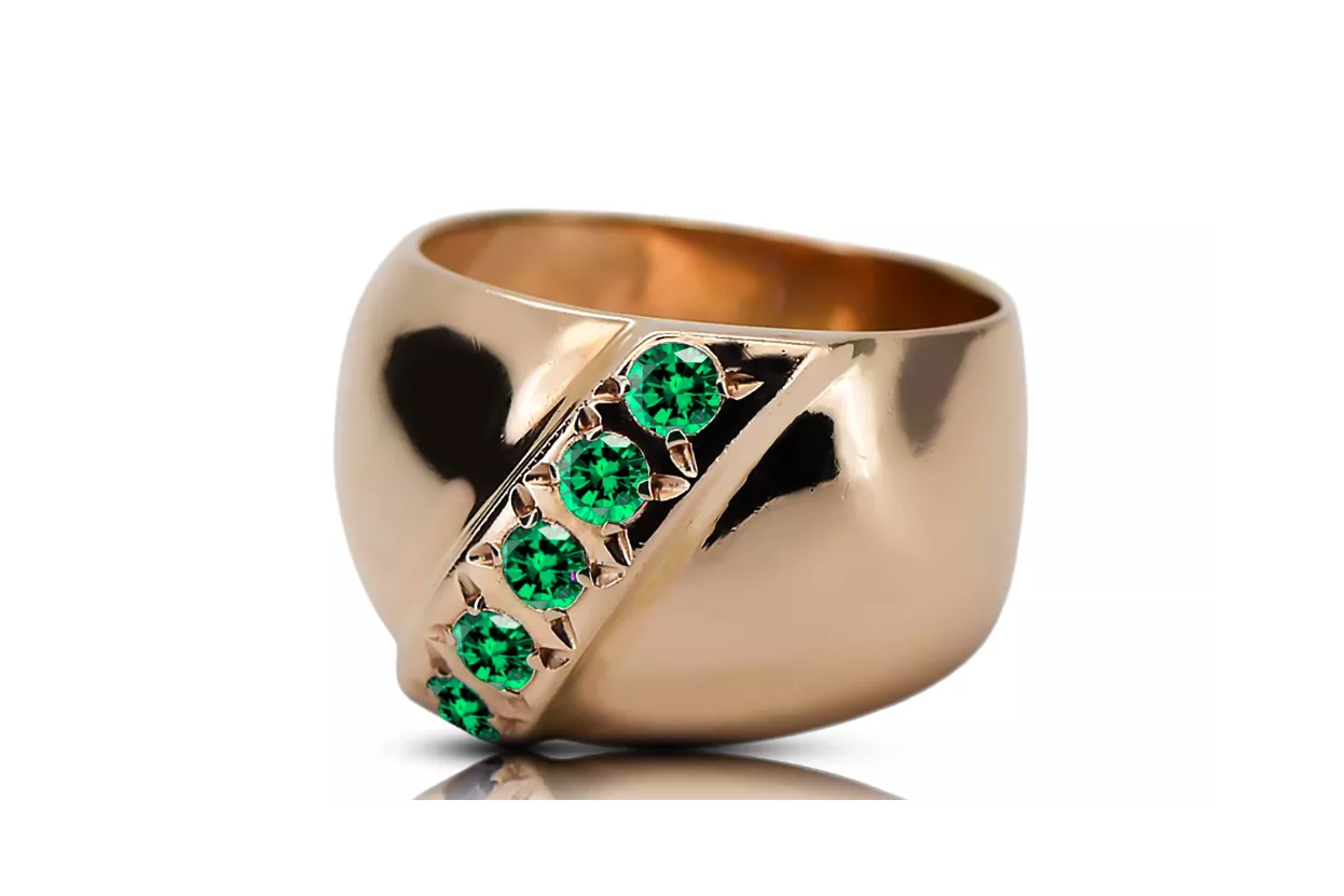 Original vintage din aur roz de 14k Smarald Inel Vintage Craft vrc036r Original vintage din aur roz de 14k Smarald Inel Vintage Craft vrc036r