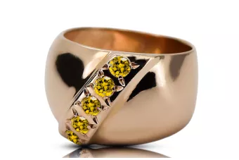 Žiedas Geltonasis peridotas Originalus 14k rožinio aukso vintage Vintažiniai papuošalai vrc036r