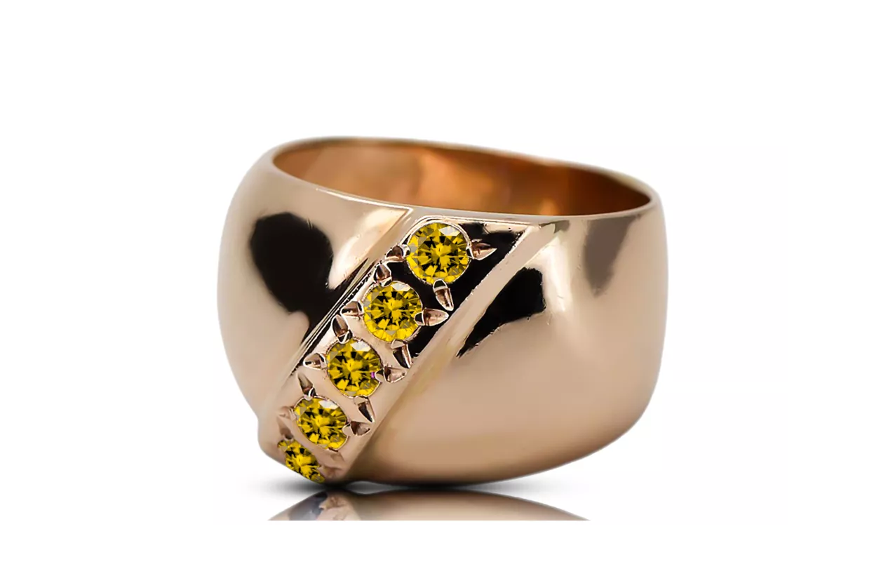 Anneau Péridot jaune Or rose 14 carats vintage d'origine Bijoux vintage vrc036r