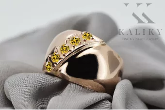 Винтидж стил Пръстен Жълт перидот Оригинално ретро 14k розово злато vrc036r