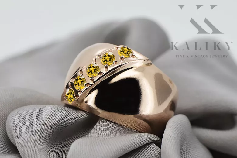 Винтидж стил Пръстен Жълт перидот Оригинално ретро 14k розово злато vrc036r