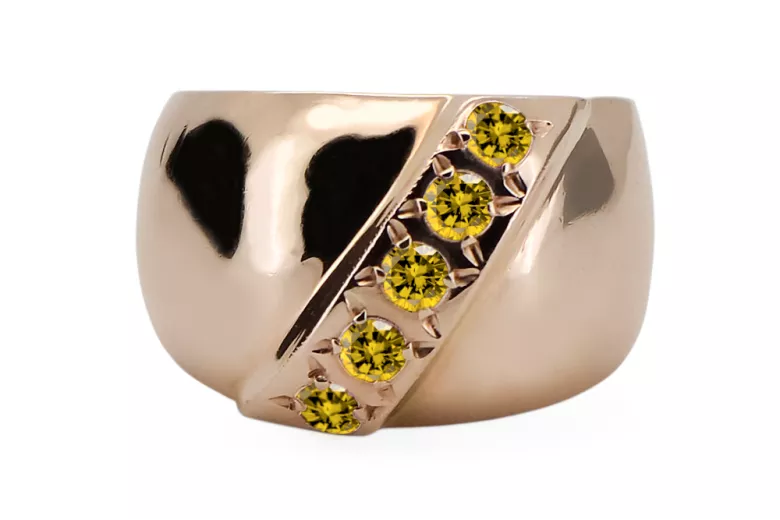 Žiedas Geltonasis peridotas Originalus 14k rožinio aukso vintage Vintažiniai papuošalai vrc036r