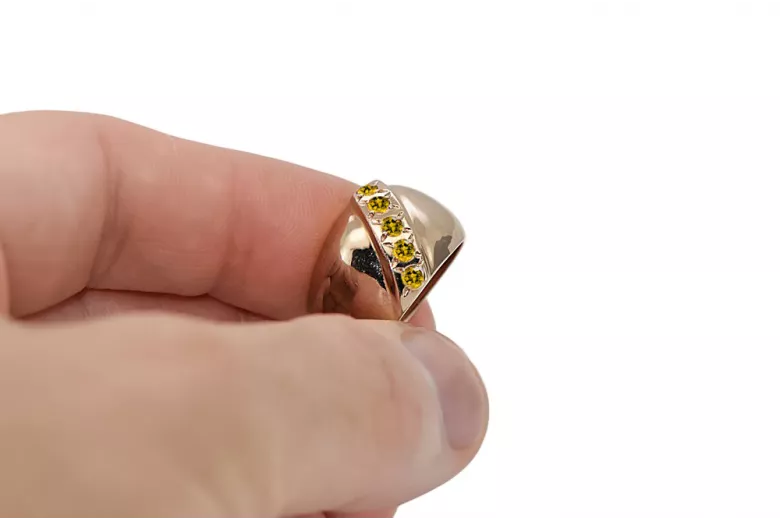 Винтидж стил Пръстен Жълт перидот Оригинално ретро 14k розово злато vrc036r