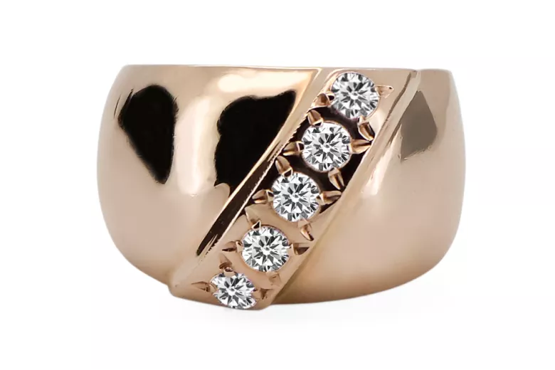 Style vintage Anneau Zircon Or rose 14 carats vintage d'origine vrc036r