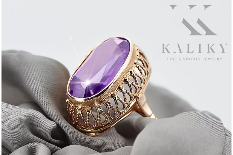 Russische sowjetische Rose 14 Karat 585 Gold Alexandrit Rubin Smaragd Saphir Zirkon Ring vrc014
