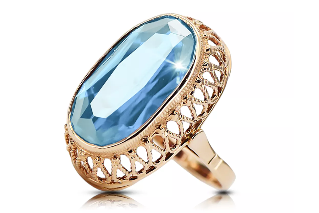 Žiedas Vintažiniai amatai Akvamarinas Originalus 14k rožinio aukso vintage vrc129r Žiedas Vintažiniai amatai Akvamarinas Originalus 14k rožinio aukso vintage vrc129r