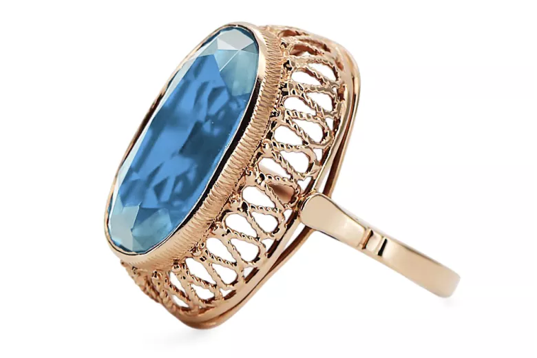 Žiedas Vintažiniai amatai Akvamarinas Originalus 14k rožinio aukso vintage vrc129r