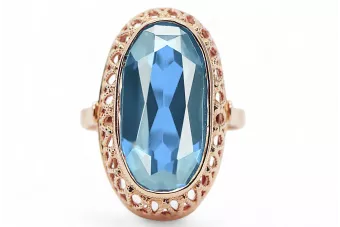 Оригинално ретро 14k розово злато Аквамарин Пръстен Винтидж крафт vrc129r