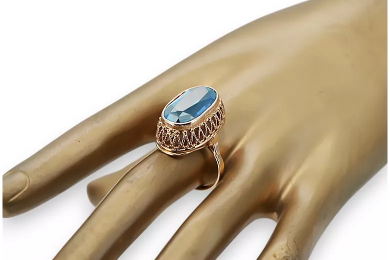 Žiedas Vintažiniai amatai Akvamarinas Originalus 14k rožinio aukso vintage vrc129r
