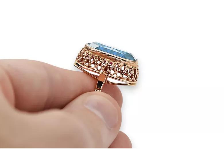 Žiedas Vintažiniai amatai Akvamarinas Originalus 14k rožinio aukso vintage vrc129r