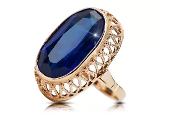 Anillo Artesanía vintage Zafiro Oro rosa antiguo original de 14k vrc129r