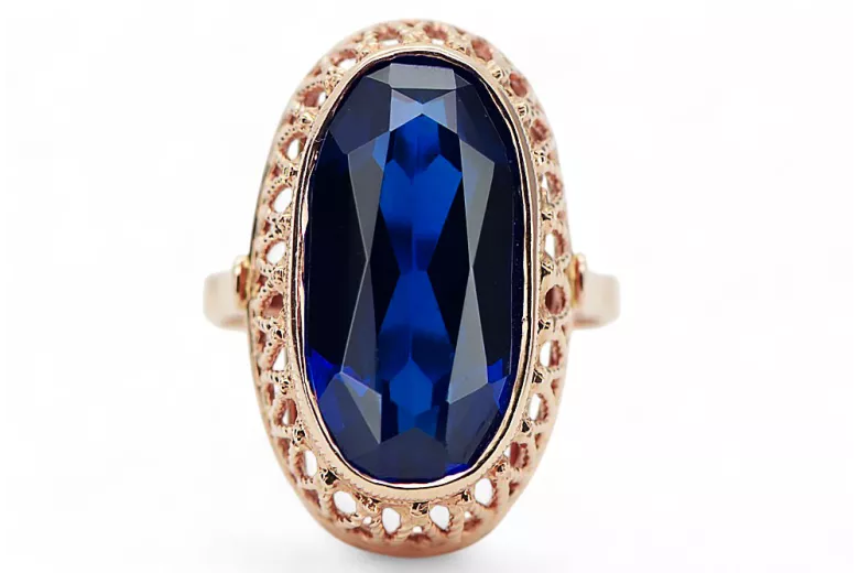 Anillo Artesanía vintage Zafiro Oro rosa antiguo original de 14k vrc129r