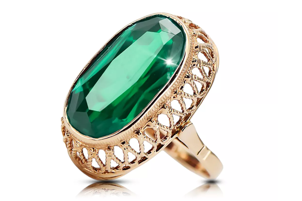 Anillo Esmeralda Oro rosa antiguo original de 14k Estilo vintage vrc129r