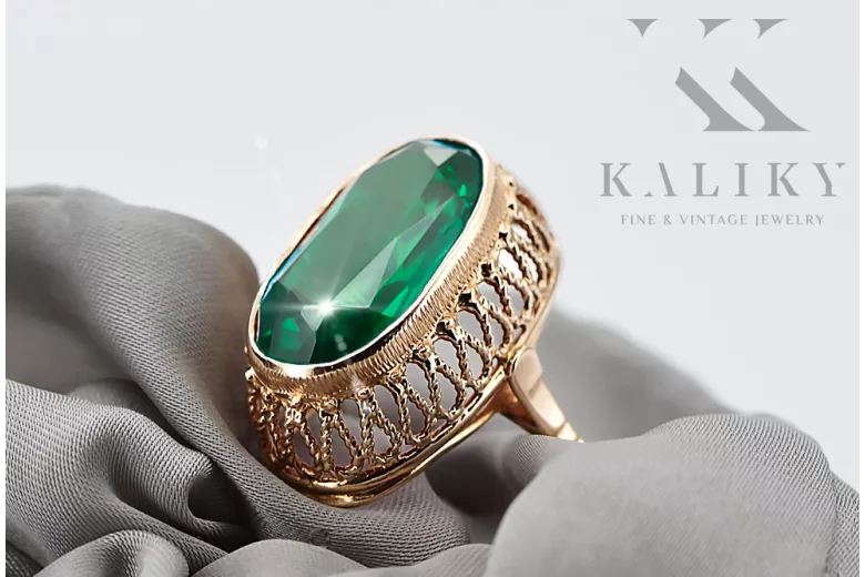 Ring Emerald Original Vintage 14K Rose Gold Vintage Jewlery vrc129r