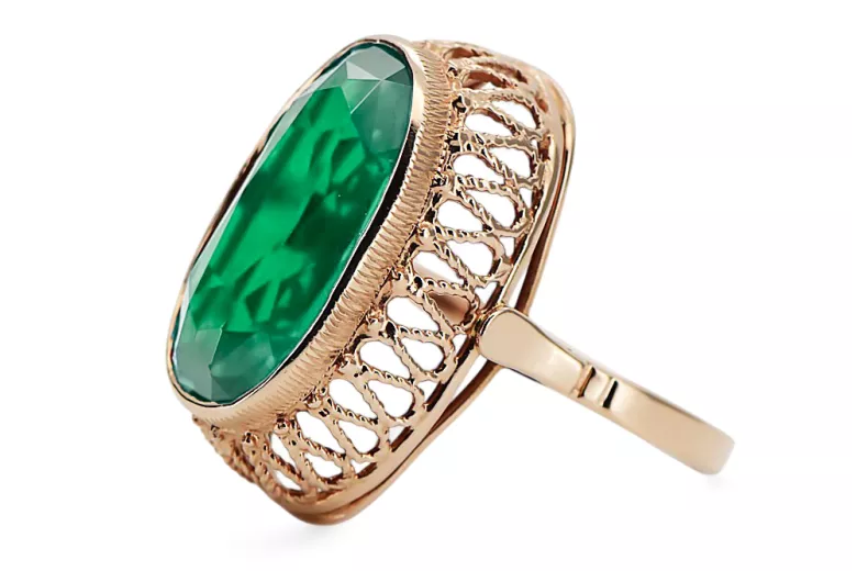 Anneau Artisanat vintage Émeraude Or rose 14 carats vintage d'origine vrc129r