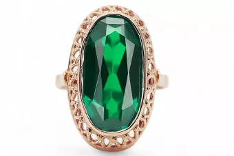 Оригинално ретро 14k розово злато Смарагд Пръстен Винтидж крафт vrc129r