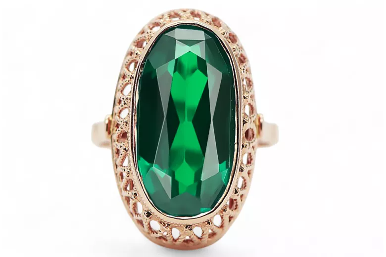 Anneau Artisanat vintage Émeraude Or rose 14 carats vintage d'origine vrc129r