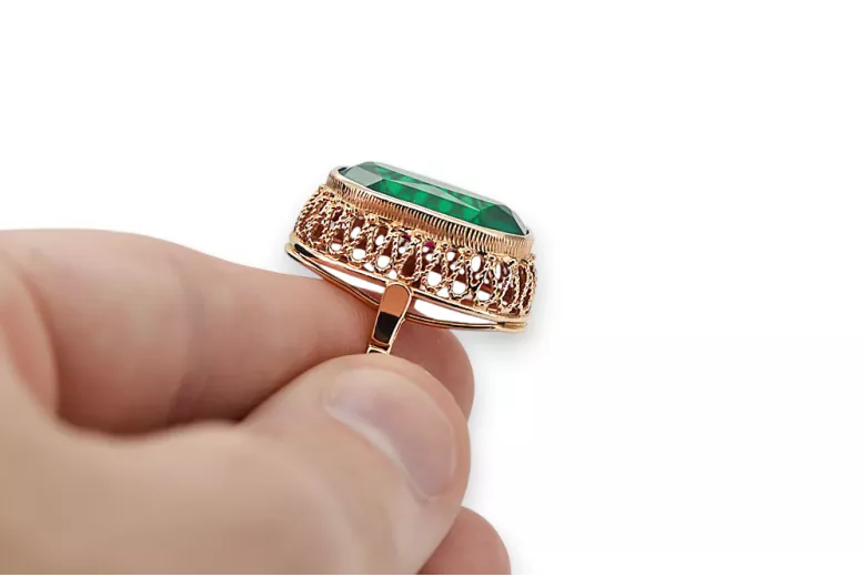 Anneau Artisanat vintage Émeraude Or rose 14 carats vintage d'origine vrc129r