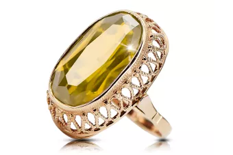 Anillo Peridoto amarillo Oro rosa antiguo original de 14k Vintage vrc129r