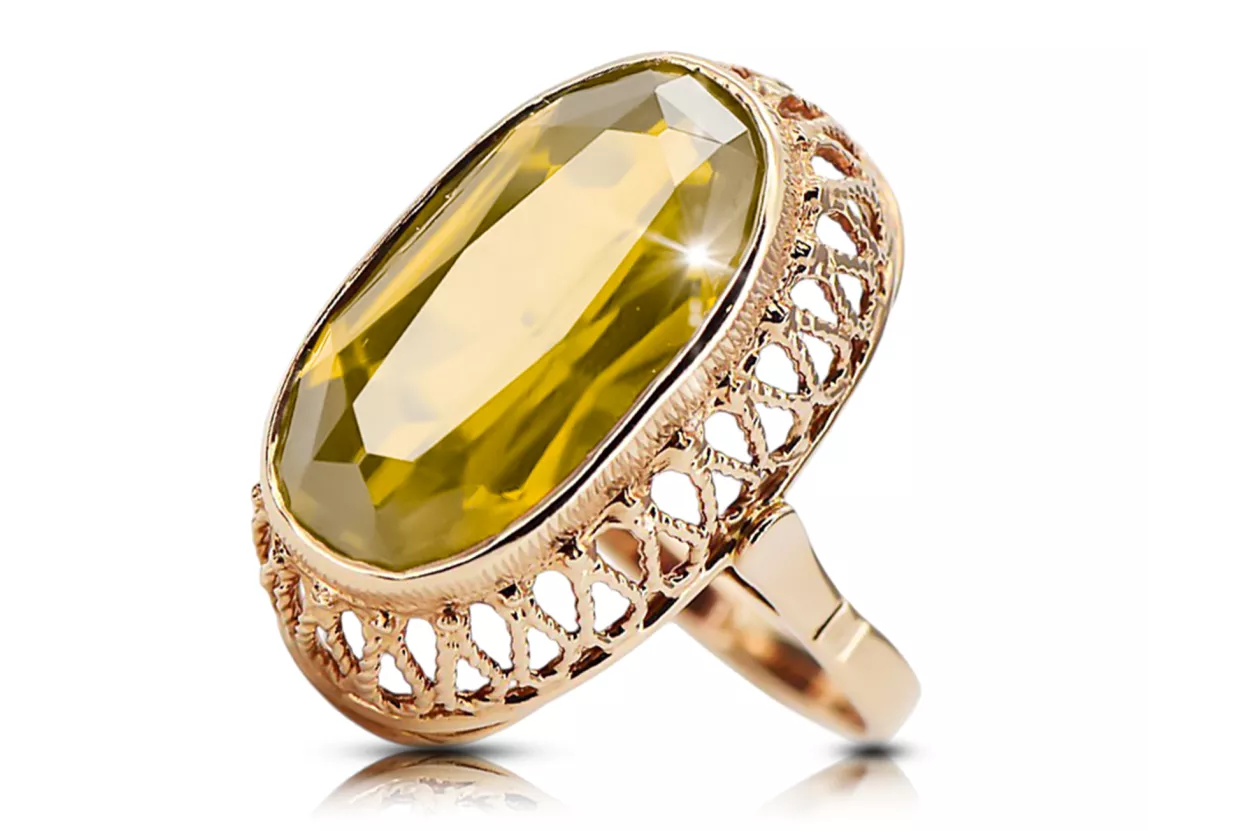 Pierścionek Żółty Perydot Oryginalny wyrób Vintage 14k z różowego złota Styl Vintage vrc129r Pierścionek Żółty Perydot Oryginalny wyrób Vintage 14k z różowego złota Styl Vintage vrc129r