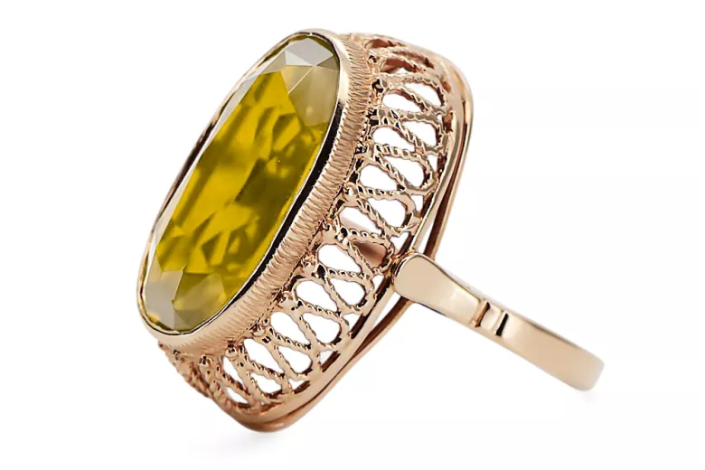 Pierścionek Żółty Perydot Oryginalny wyrób Vintage 14k z różowego złota Styl Vintage vrc129r