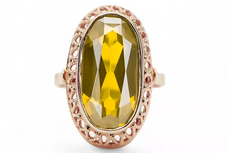 Anillo Peridoto amarillo Oro rosa antiguo original de 14k Vintage vrc129r