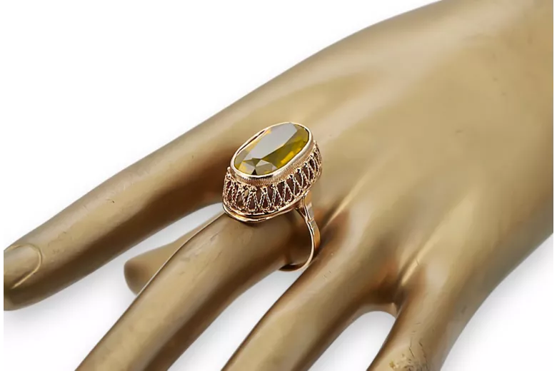 Anillo Peridoto amarillo Oro rosa antiguo original de 14k Vintage vrc129r