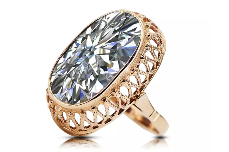 Anillo Vintage Circón Oro rosa antiguo original de 14k vrc129r