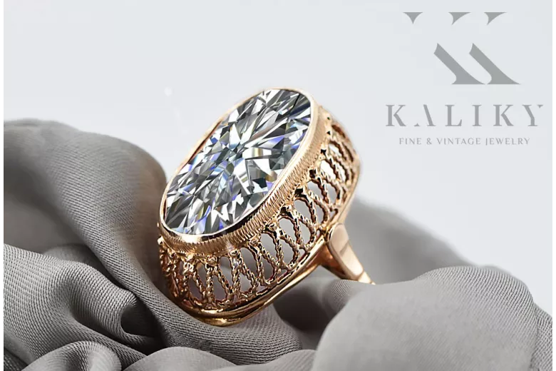 Anillo Vintage Circón Oro rosa antiguo original de 14k vrc129r