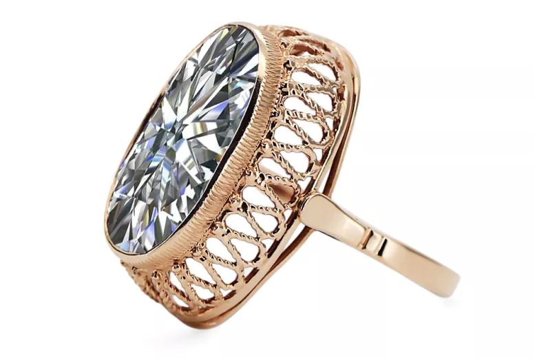 Original vintage din aur roz de 14k Zircon Inel Vintage Craft  vrc129r