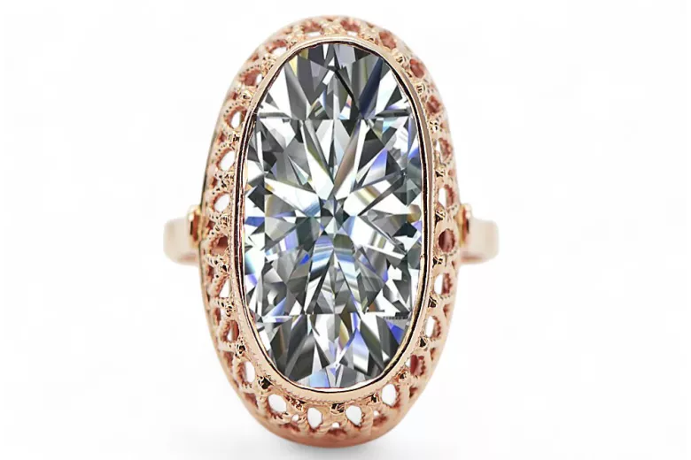 Original vintage din aur roz de 14k Zircon Inel Vintage Craft  vrc129r