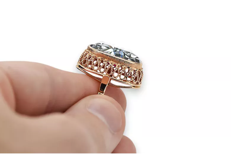Originalus 14k rožinio aukso vintage Žirkoniai Žiedas Vintažiniai papuošalai vrc129r