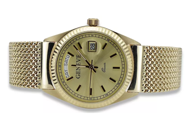 Gold men's watch Geneve ★ zlotychlopak.pl ★ Gold purity 585 333 Low Price!