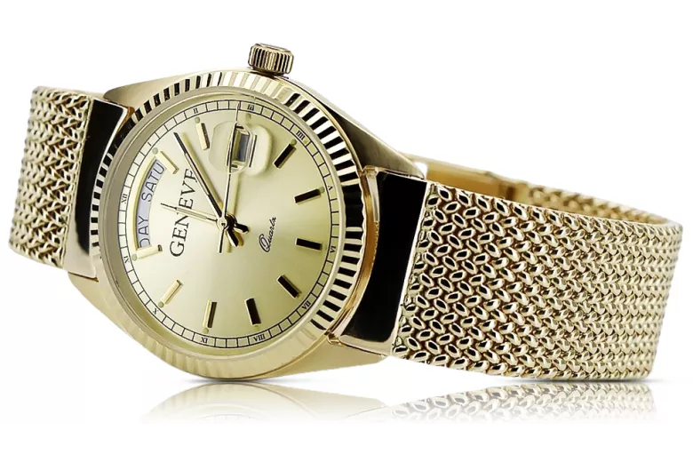 Gold men's watch Geneve ★ zlotychlopak.pl ★ Gold purity 585 333 Low Price!