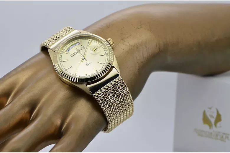 Zlaté hodinky s Unisex 14k 585 Geneve MW013YDY & MBW014YO Náramok