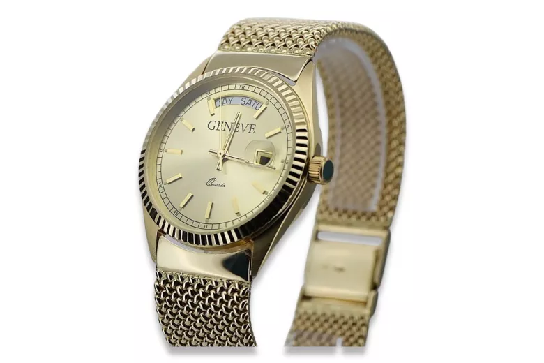 Gold men's watch Geneve ★ zlotychlopak.pl ★ Gold purity 585 333 Low Price!