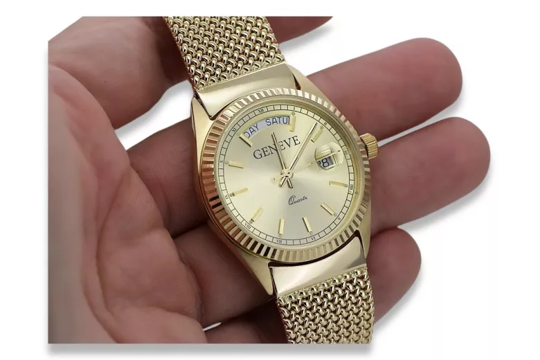 Gold men's watch Geneve ★ zlotychlopak.pl ★ Gold purity 585 333 Low Price!