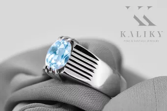 Anneau Aigue-marine Argent sterling 925 Vintage vrc007s