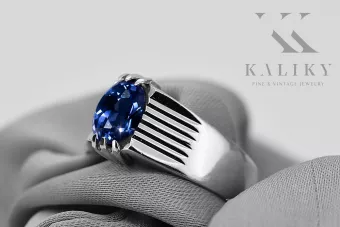 Saphir Argent sterling 925 Anneau Artisanat vintage vrc007s