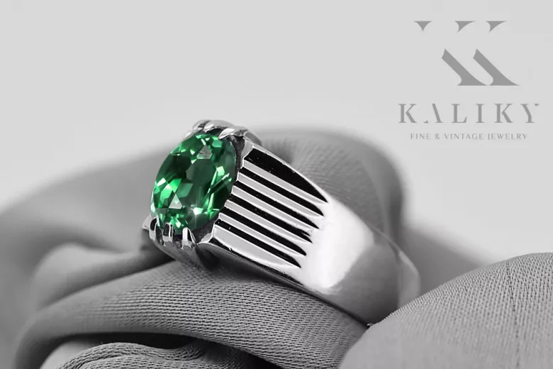 Ring Emerald 925 Silver Vintage Unique VRC007s