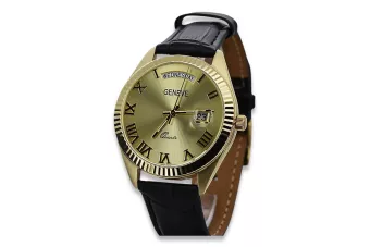 Zlaté pánske hodinky Geneve ★ Zlotychlopak.pl ★ Zlatá čistota 585 333 Nízka cena!