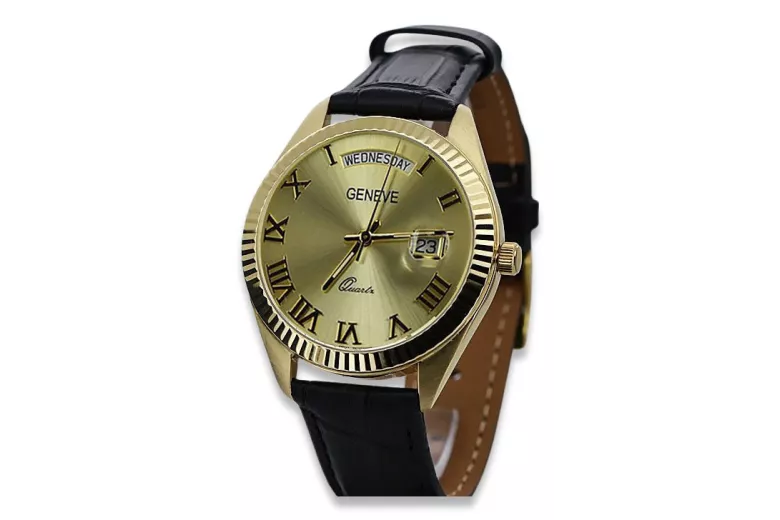 Gold men's watch Geneve ★ zlotychlopak.pl ★ Gold purity 585 333 Low Price!