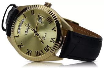 Zlaté pánske hodinky Geneve ★ Zlotychlopak.pl ★ Zlatá čistota 585 333 Nízka cena!