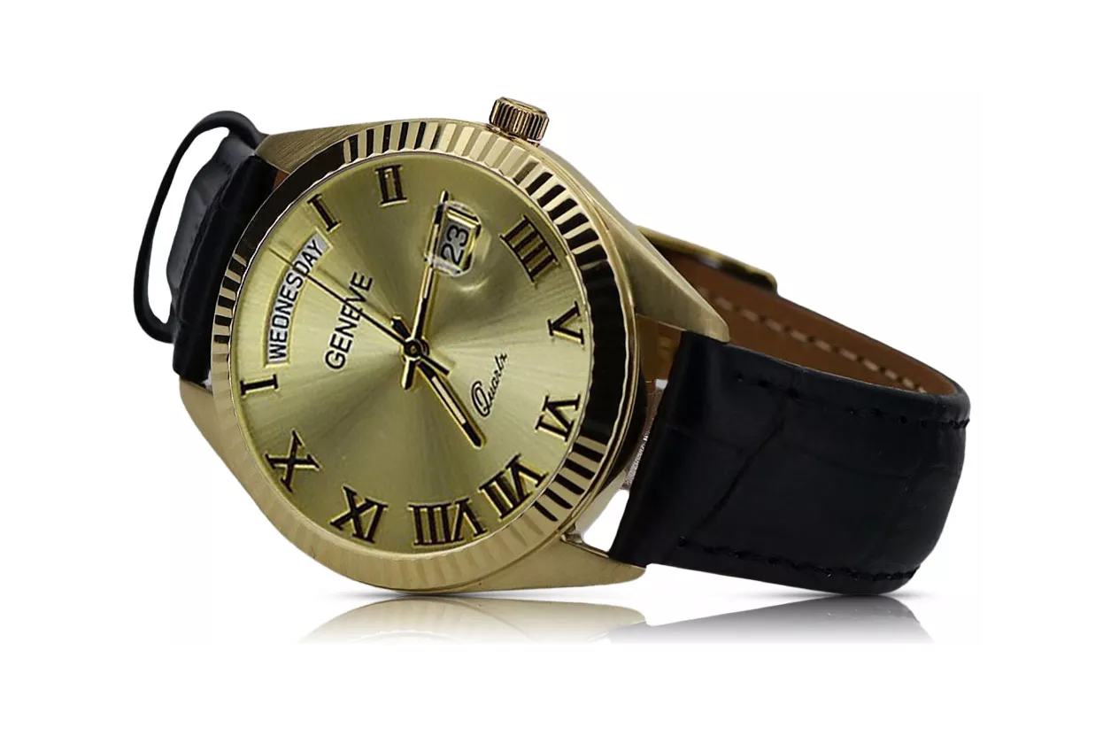 Gold bărbați ceas Geneve ★ Zlotychlopak.pl ★ Puritate de aur 585 333 Preț scăzut!