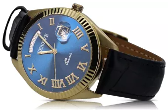 Zlaté pánske hodinky Geneve ★ Zlotychlopak.pl ★ Zlatá čistota 585 333 Nízka cena!