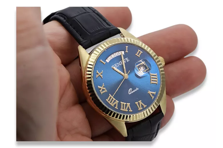 Zlaté pánske hodinky Geneve ★ Zlotychlopak.pl ★ Zlatá čistota 585 333 Nízka cena!