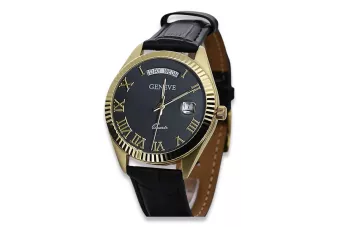 Zlaté pánske hodinky Geneve ★ Zlotychlopak.pl ★ Zlatá čistota 585 333 Nízka cena!