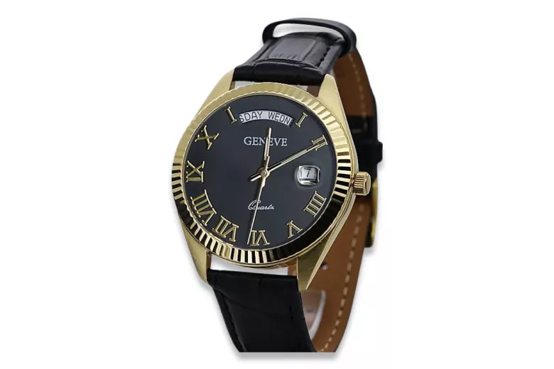 Gold men's watch Geneve ★ zlotychlopak.pl ★ Gold purity 585 333 Low Price!